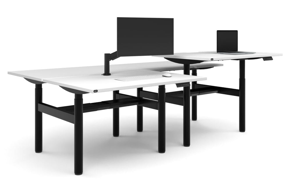 Flexi Height Adjustable 4 Person H-Bench Workstation - Black Frame [1400L x 800W with Cable Scallop]-white none black cable tray
