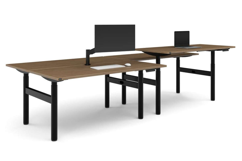 Flexi Height Adjustable 4 Person H-Bench Workstation - Black Frame [1600L x 700W]-salvage oak none none