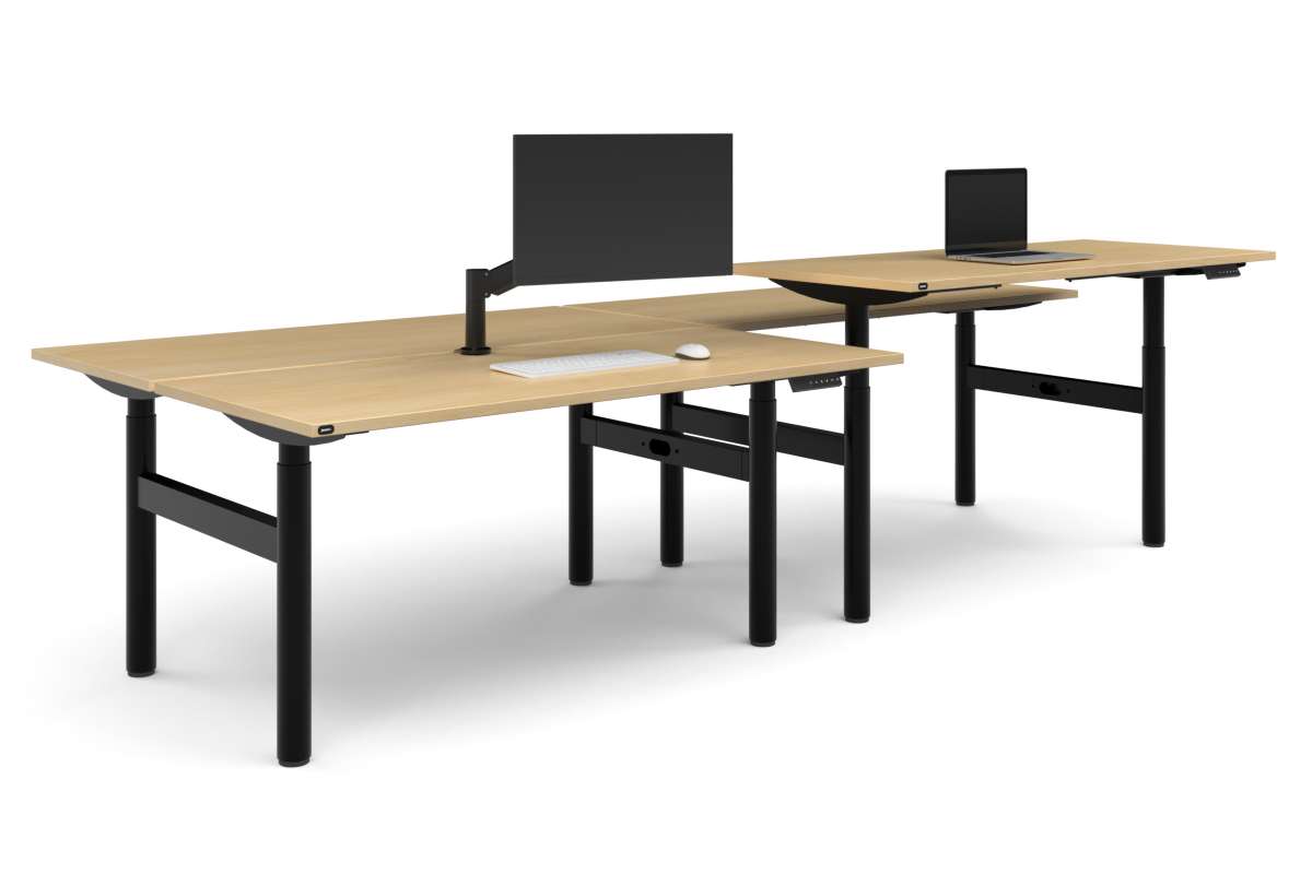 Flexi Height Adjustable 4 Person H-Bench Workstation - Black Frame [1600L x 700W]-maple none none