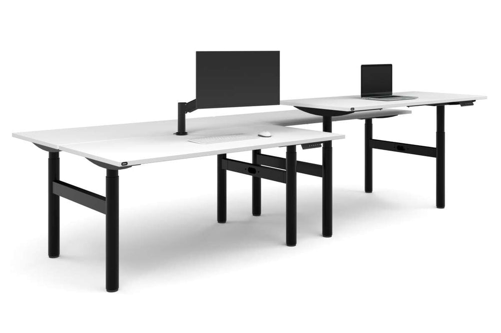 Flexi Height Adjustable 4 Person H-Bench Workstation - Black Frame [1800L x 700W]-white none none
