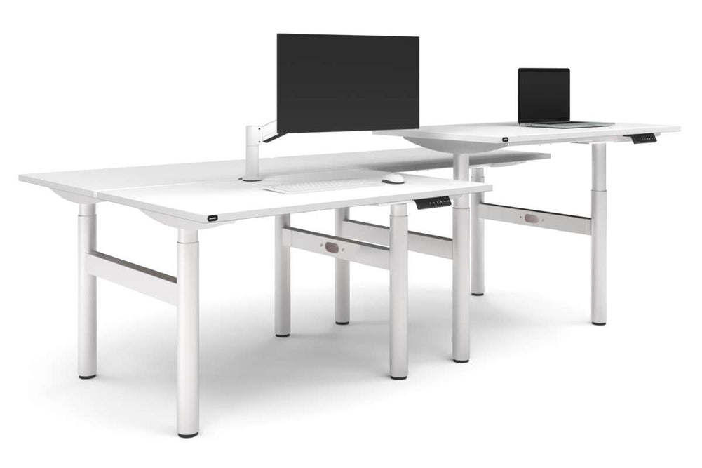 Flexi Height Adjustable 4 Person H-Bench Workstation - White Frame [1200L x 700W]-white none none