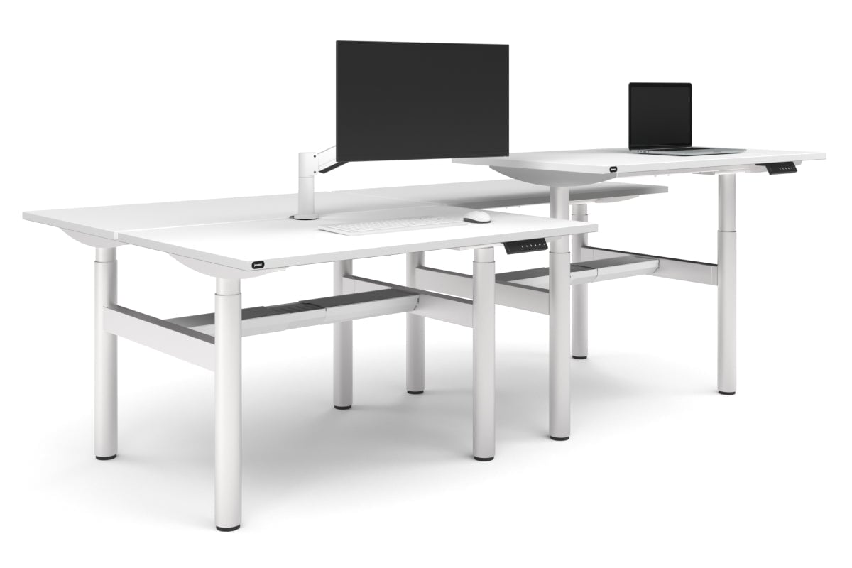 Flexi Height Adjustable 4 Person H-Bench Workstation - White Frame [1200L x 700W]-white none white cable tray