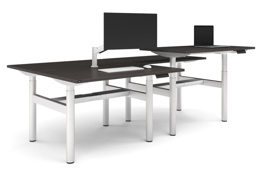 Flexi Height Adjustable 4 Person H-Bench Workstation - White Frame [1200L x 700W]-dark oak none white cable tray