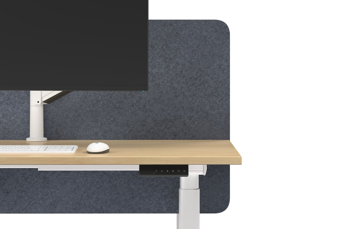 Flexi Height Adjustable 4 Person H-Bench Workstation - White Frame [1200L x 800W with Cable Scallop]-white dark grey acoustic panel (820H x 1200W) none