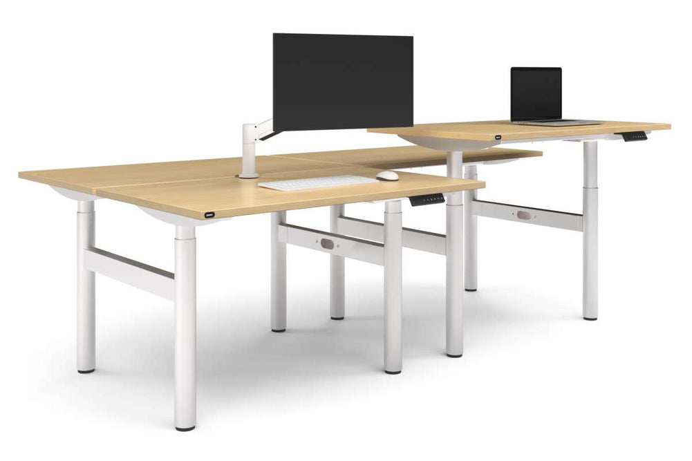 Flexi Height Adjustable 4 Person H-Bench Workstation - White Frame [1400L x 700W]-maple none none