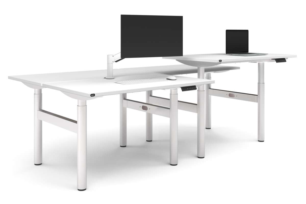 Flexi Height Adjustable 4 Person H-Bench Workstation - White Frame [1400L x 700W]-white none none