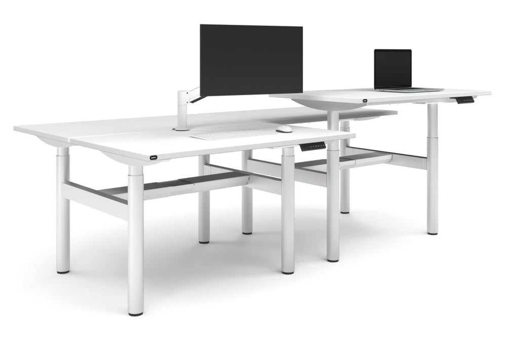Flexi Height Adjustable 4 Person H-Bench Workstation - White Frame [1400L x 700W]-white none white cable tray