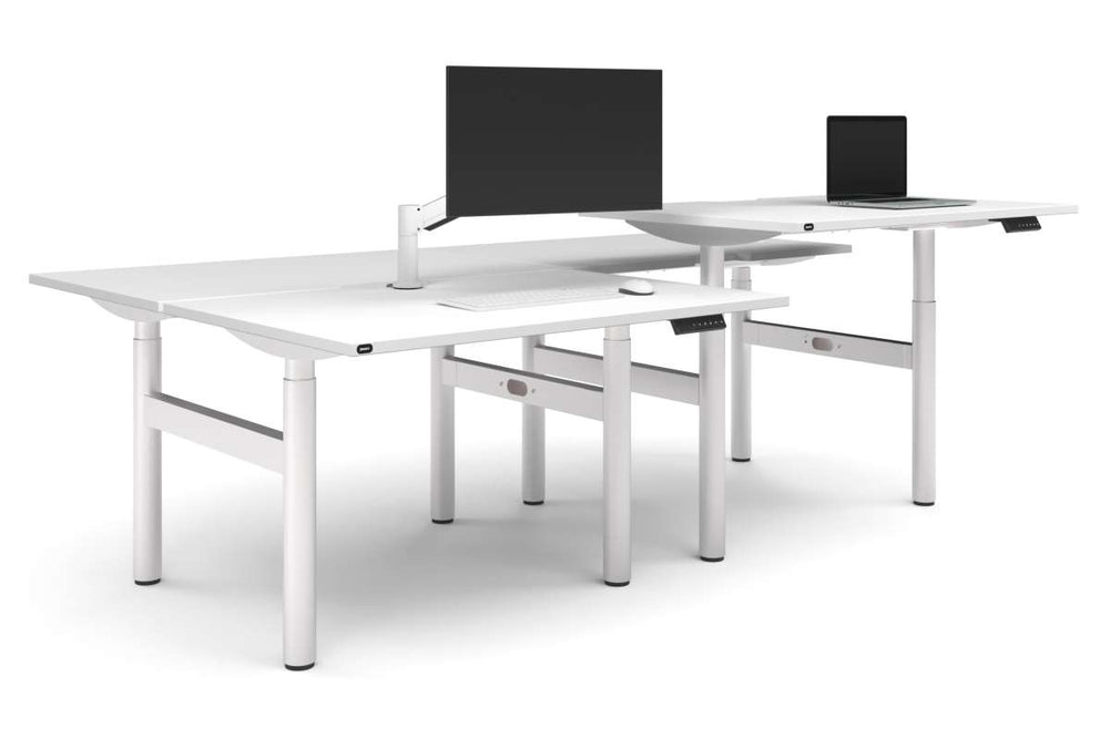 Flexi Height Adjustable 4 Person H-Bench Workstation - White Frame [1400L x 800W with Cable Scallop]-white none none
