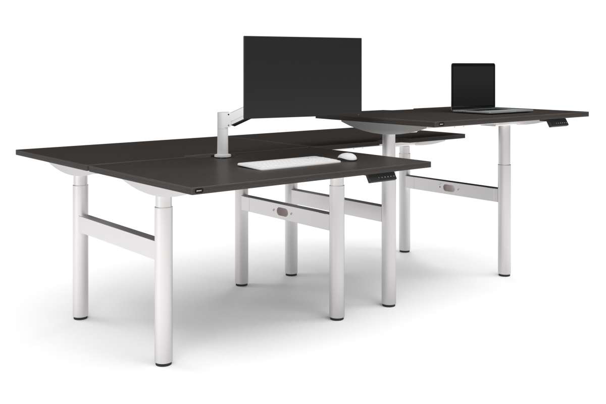 Flexi Height Adjustable 4 Person H-Bench Workstation - White Frame [1400L x 800W with Cable Scallop]-dark oak none none