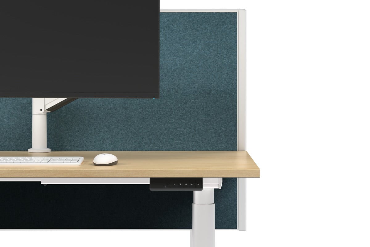 Flexi Height Adjustable 4 Person H-Bench Workstation - White Frame [1200L x 800W with Cable Scallop]-white deep blue (820H x 1200W) none