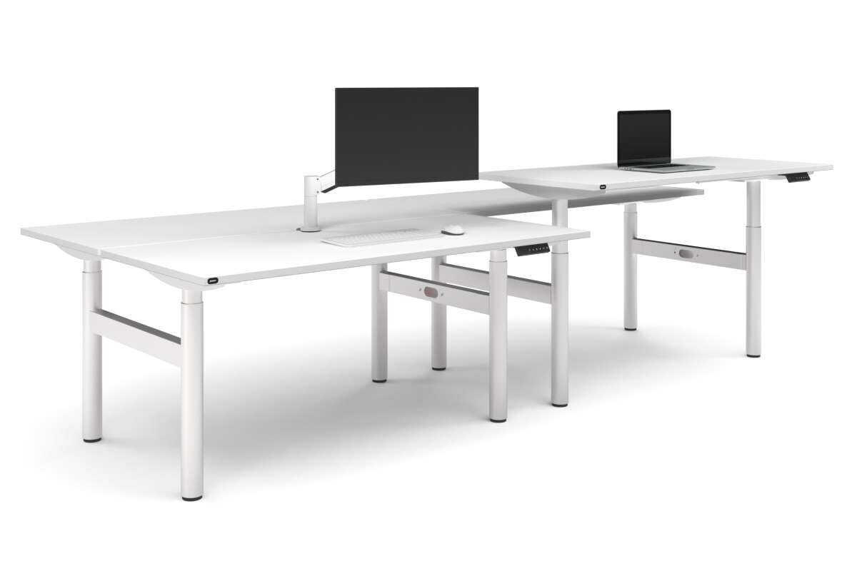 Flexi Height Adjustable 4 Person H-Bench Workstation - White Frame [1600L x 700W]-white none none