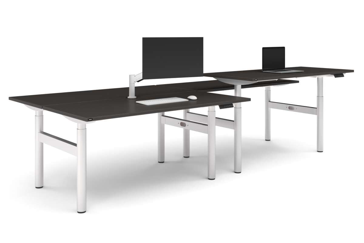 Flexi Height Adjustable 4 Person H-Bench Workstation - White Frame [1600L x 700W]-dark oak none none