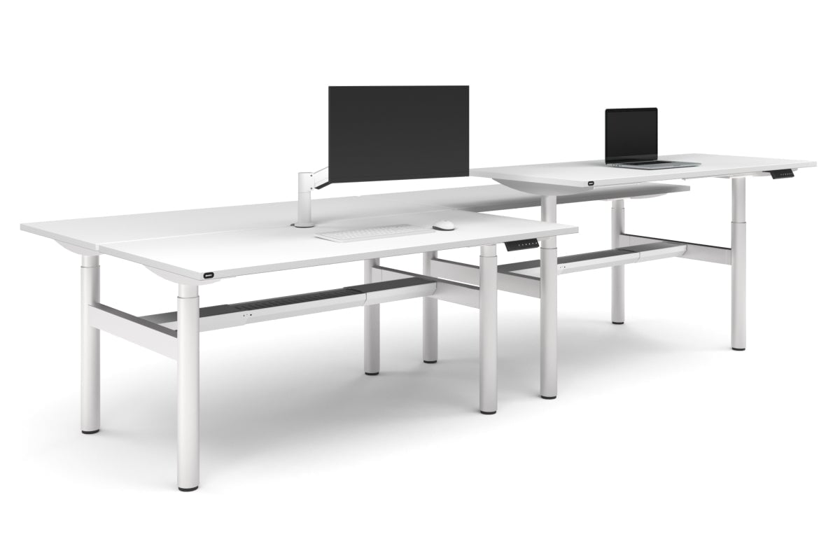 Flexi Height Adjustable 4 Person H-Bench Workstation - White Frame [1600L x 700W]-white none white cable tray