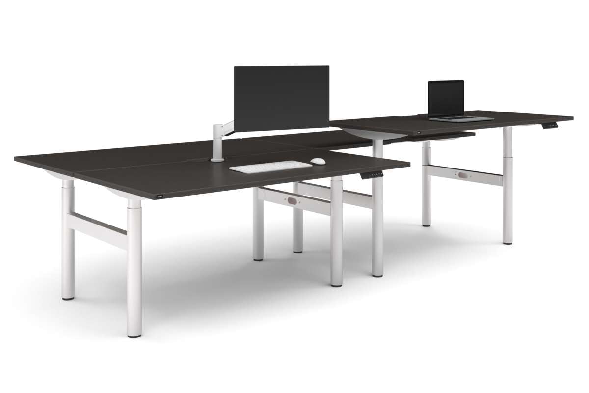 Flexi Height Adjustable 4 Person H-Bench Workstation - White Frame [1600L x 800W with Cable Scallop]-dark oak none none