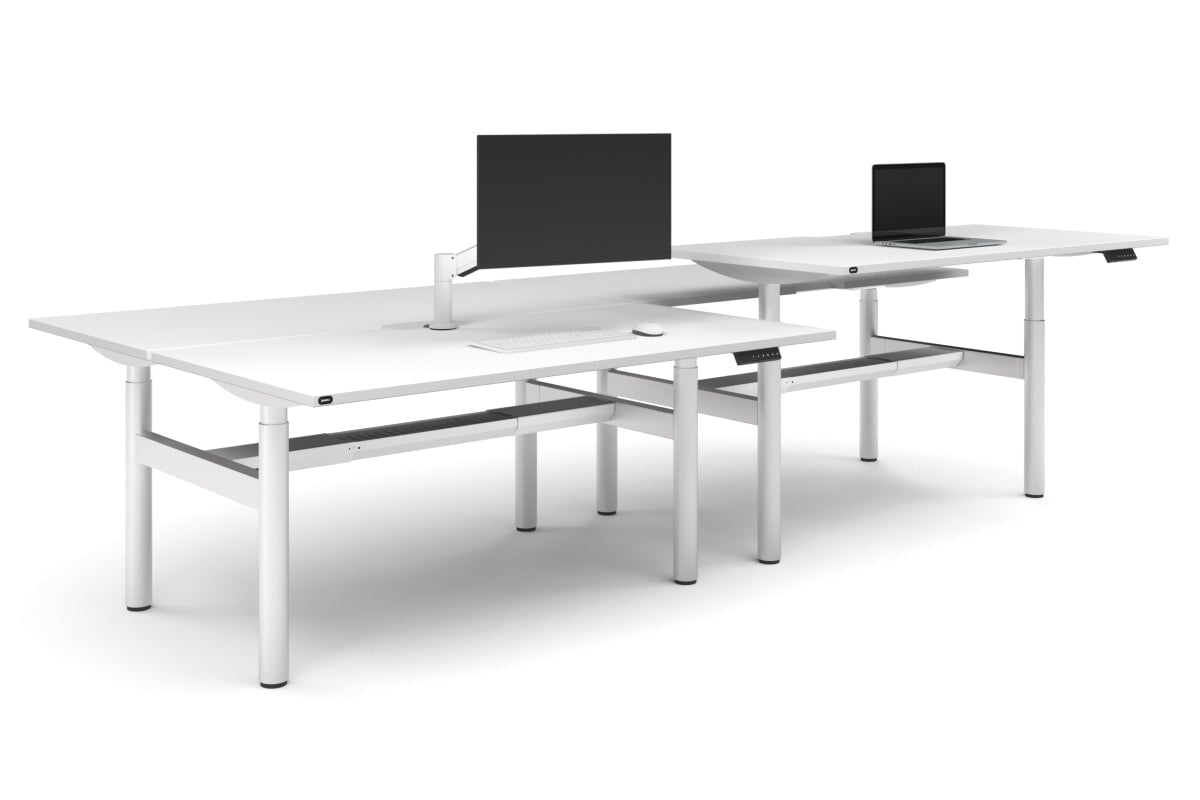 Flexi Height Adjustable 4 Person H-Bench Workstation - White Frame [1600L x 800W with Cable Scallop]-white none white cable tray