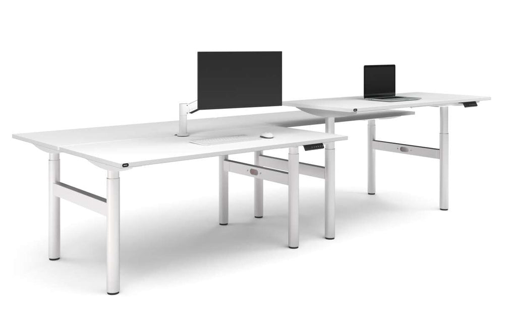 Flexi Height Adjustable 4 Person H-Bench Workstation - White Frame [1800L x 700W]-white none none