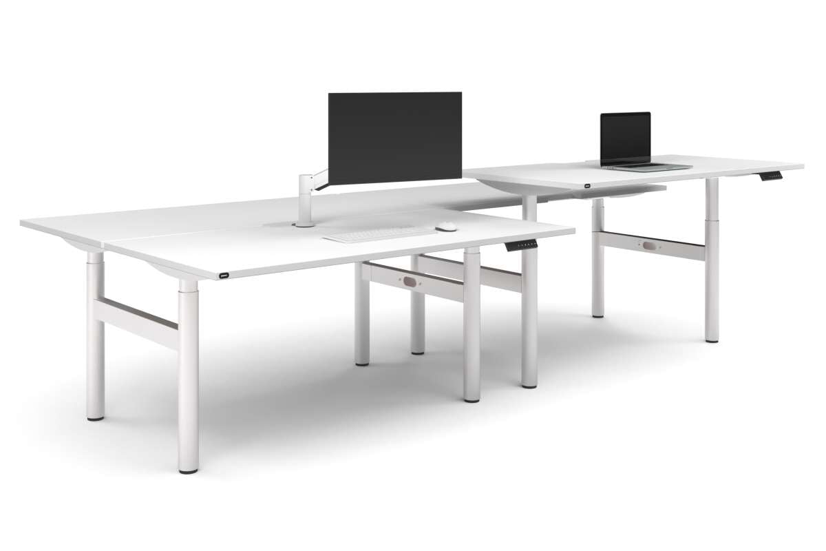 Flexi Height Adjustable 4 Person H-Bench Workstation - White Frame [1800L x 800W with Cable Scallop]-white none none