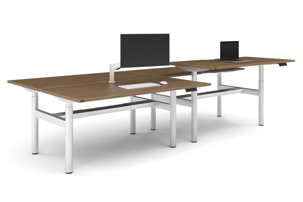 Flexi Height Adjustable 4 Person H-Bench Workstation - White Frame [1800L x 800W with Cable Scallop]-salvage oak none white cable tray