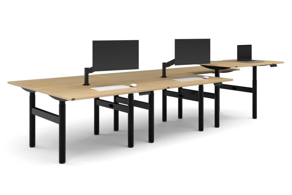 Flexi Height Adjustable 6 Person H-Bench Workstation - Black Frame [1200L x 800W with Cable Scallop]-maple none none