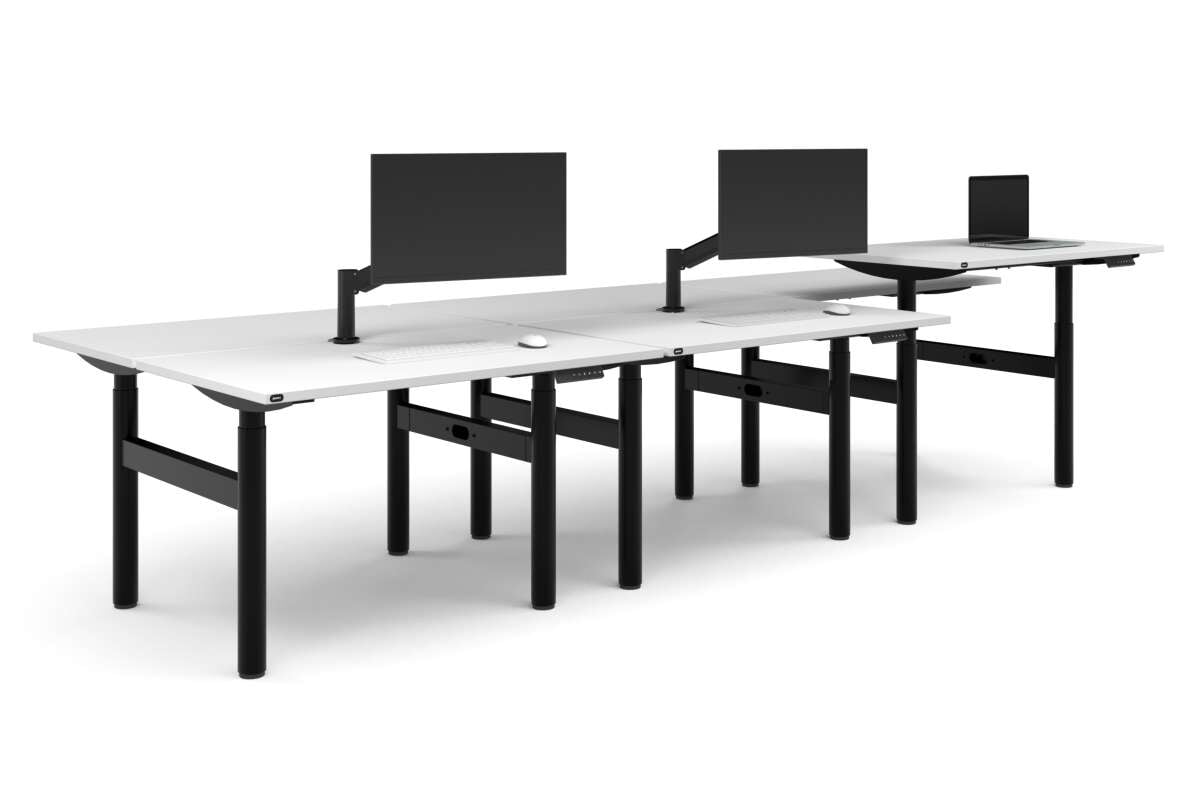 Flexi Height Adjustable 6 Person H-Bench Workstation - Black Frame [1400L x 700W]-white none none