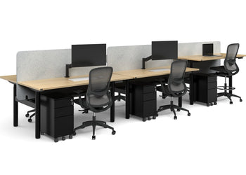 Flexi Height Adjustable 6 Person H-Bench Workstation - Black Frame [1400L x 800W with Cable Scallop] Jasonl 
