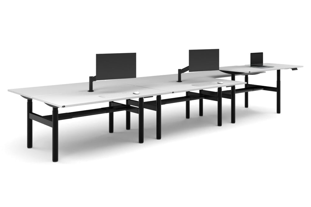 Flexi Height Adjustable 6 Person H-Bench Workstation - Black Frame [1600L x 800W with Cable Scallop]-dark oak moody charcoal (820H x 1600W) black cable tray