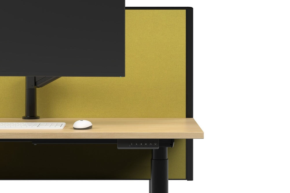 Flexi Height Adjustable 6 Person H-Bench Workstation - Black Frame [1200L x 700W]-white mustard yellow (820H x 1200W) none