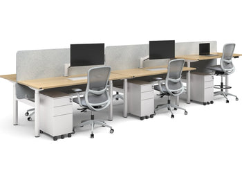 Flexi Height Adjustable 6 Person H-Bench Workstation - White Frame [1200L x 700W] Jasonl 