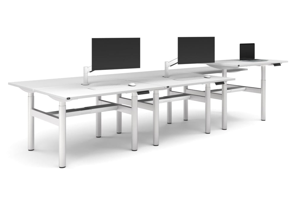 Flexi Height Adjustable 6 Person H-Bench Workstation - White Frame [1200L x 700W]-white none white cable tray