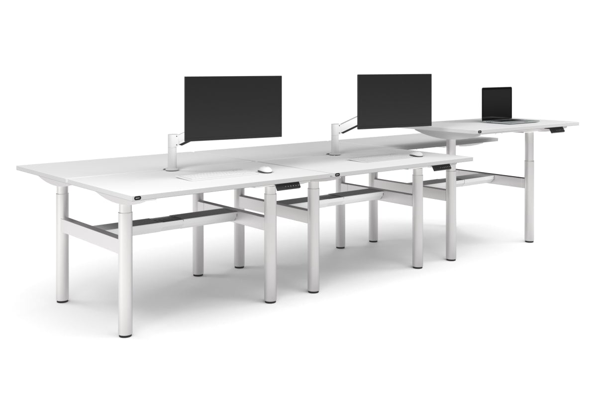 Flexi Height Adjustable 6 Person H-Bench Workstation - White Frame [1200L x 700W]-white none white cable tray