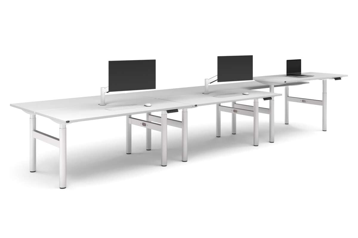Flexi Height Adjustable 6 Person H-Bench Workstation - White Frame [1600L x 700W]-white none none