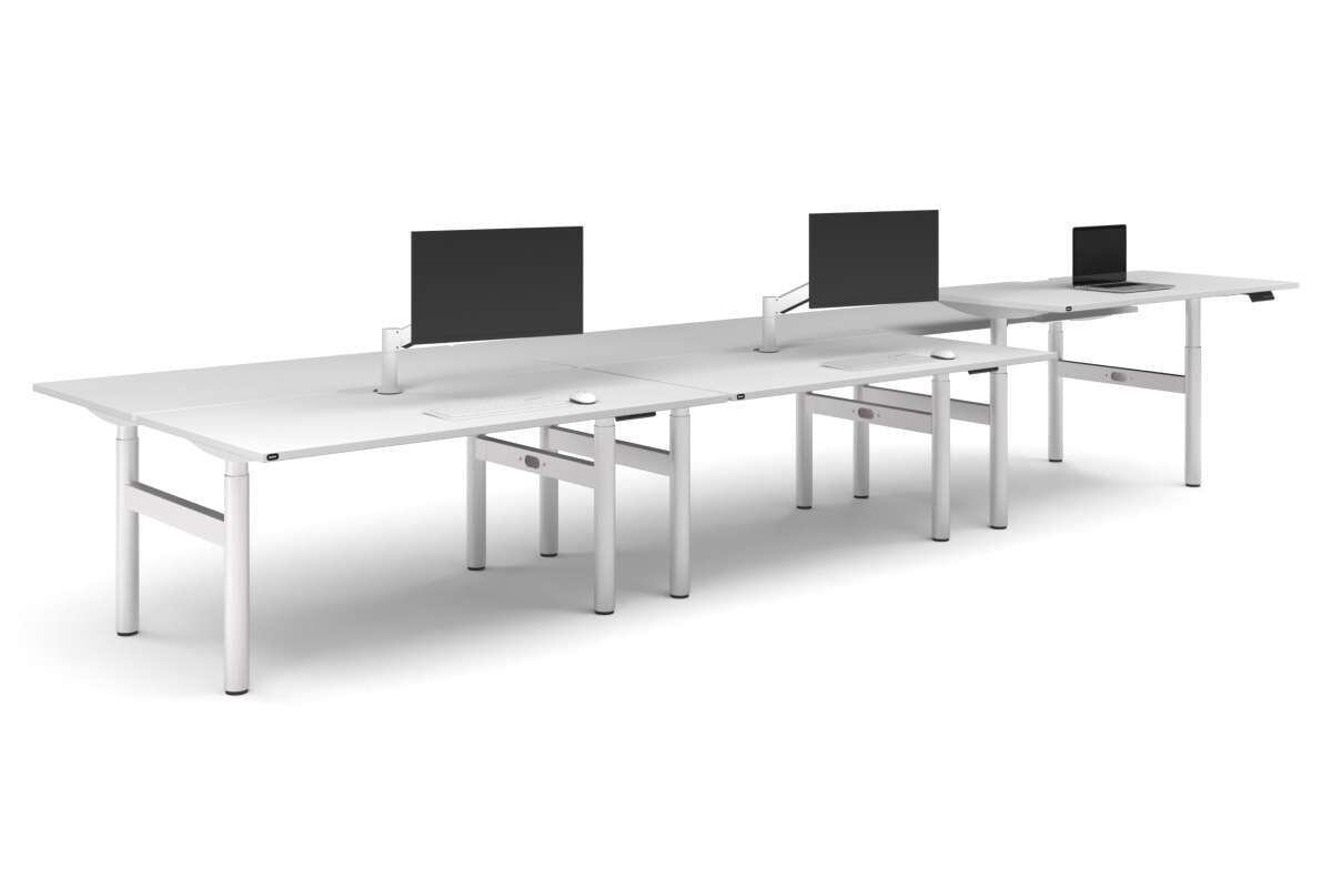 Flexi Height Adjustable 6 Person H-Bench Workstation - White Frame [1600L x 800W with Cable Scallop]-white none none