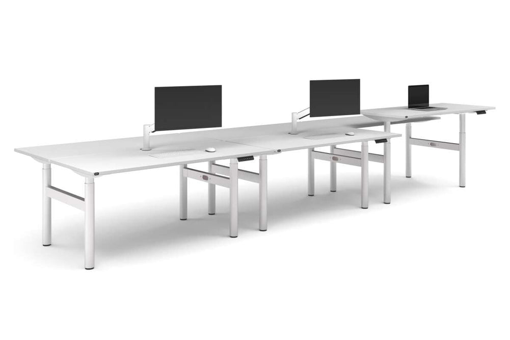 Flexi Height Adjustable 6 Person H-Bench Workstation - White Frame [1800L x 700W]-white none none