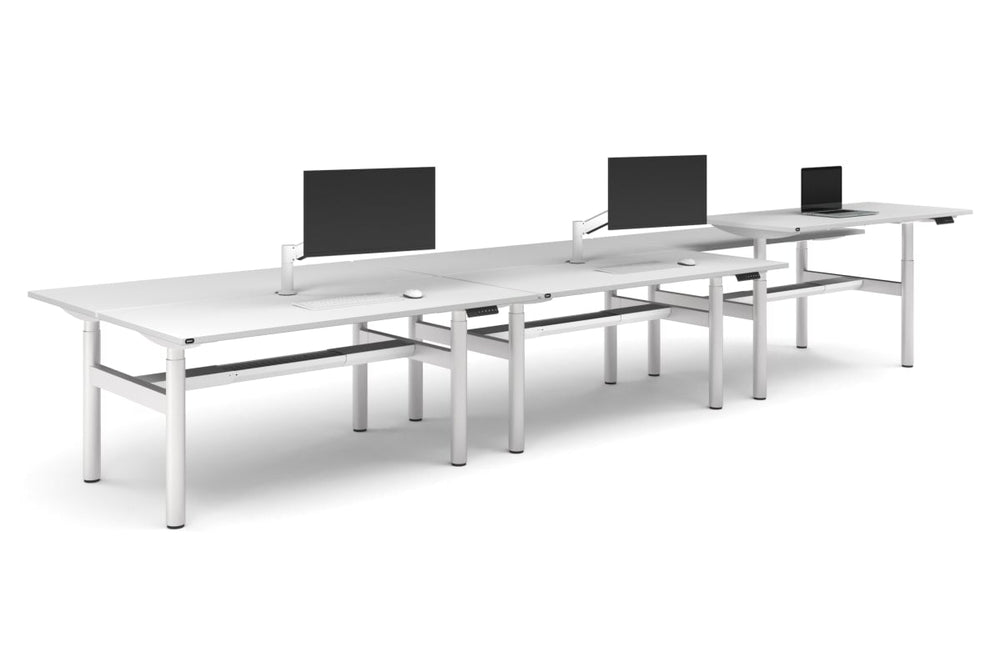 Flexi Height Adjustable 6 Person H-Bench Workstation - White Frame [1800L x 700W]-white none white cable tray