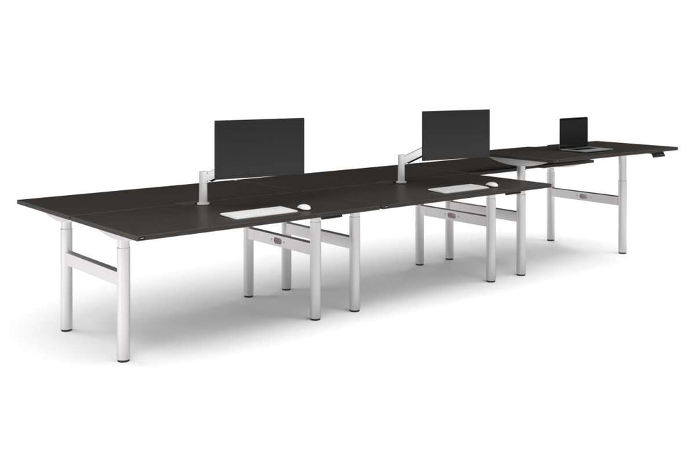 Flexi Height Adjustable 6 Person H-Bench Workstation - White Frame [1800L x 800W with Cable Scallop]-dark oak none none