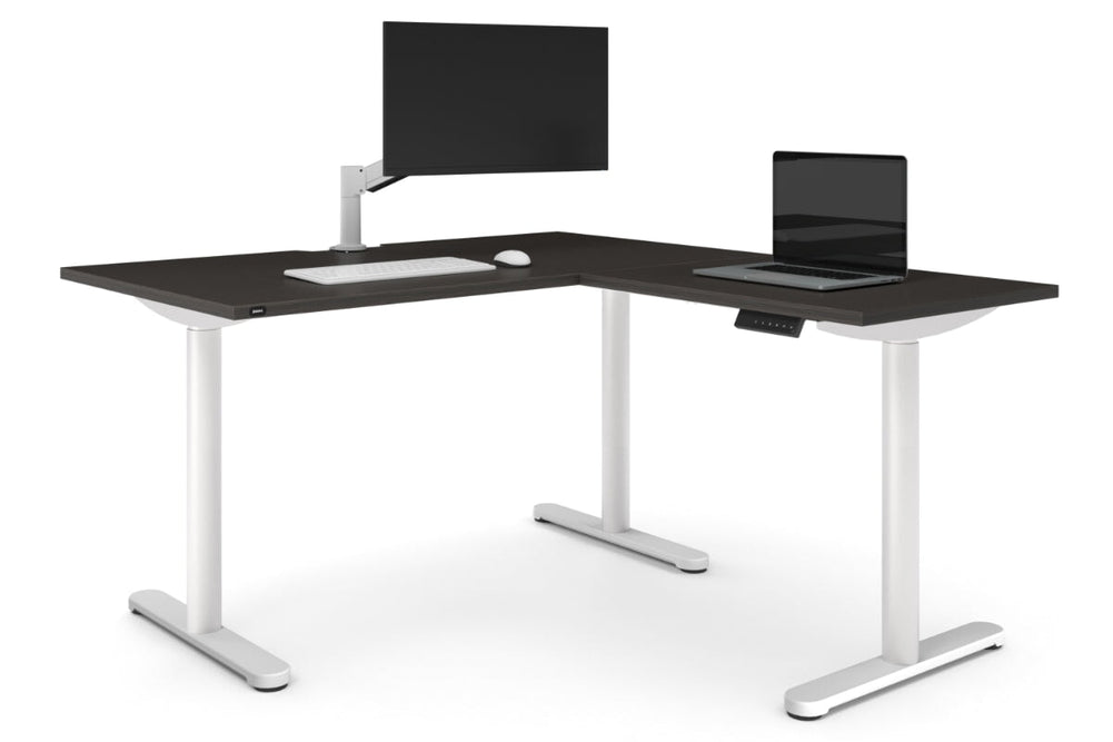Flexi Height Adjustable Corner Workstation [1400L x 1550W with Cable Scallop]-white leg dark oak 