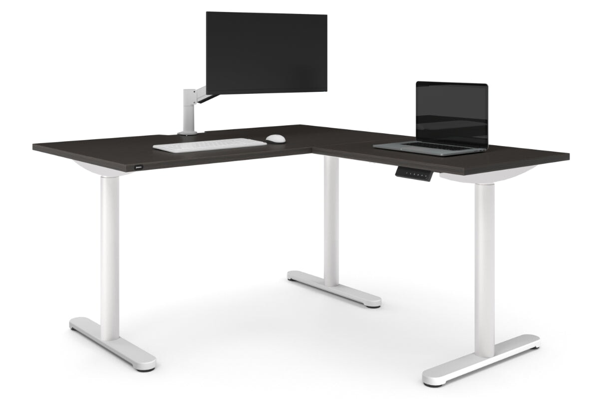 Flexi Height Adjustable Corner Workstation [1400L x 1550W with Cable Scallop]-white leg dark oak 