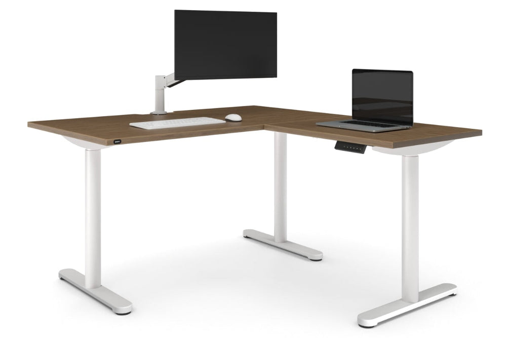 Flexi Height Adjustable Corner Workstation [1400L x 1550W with Cable Scallop]-white leg salvage oak 