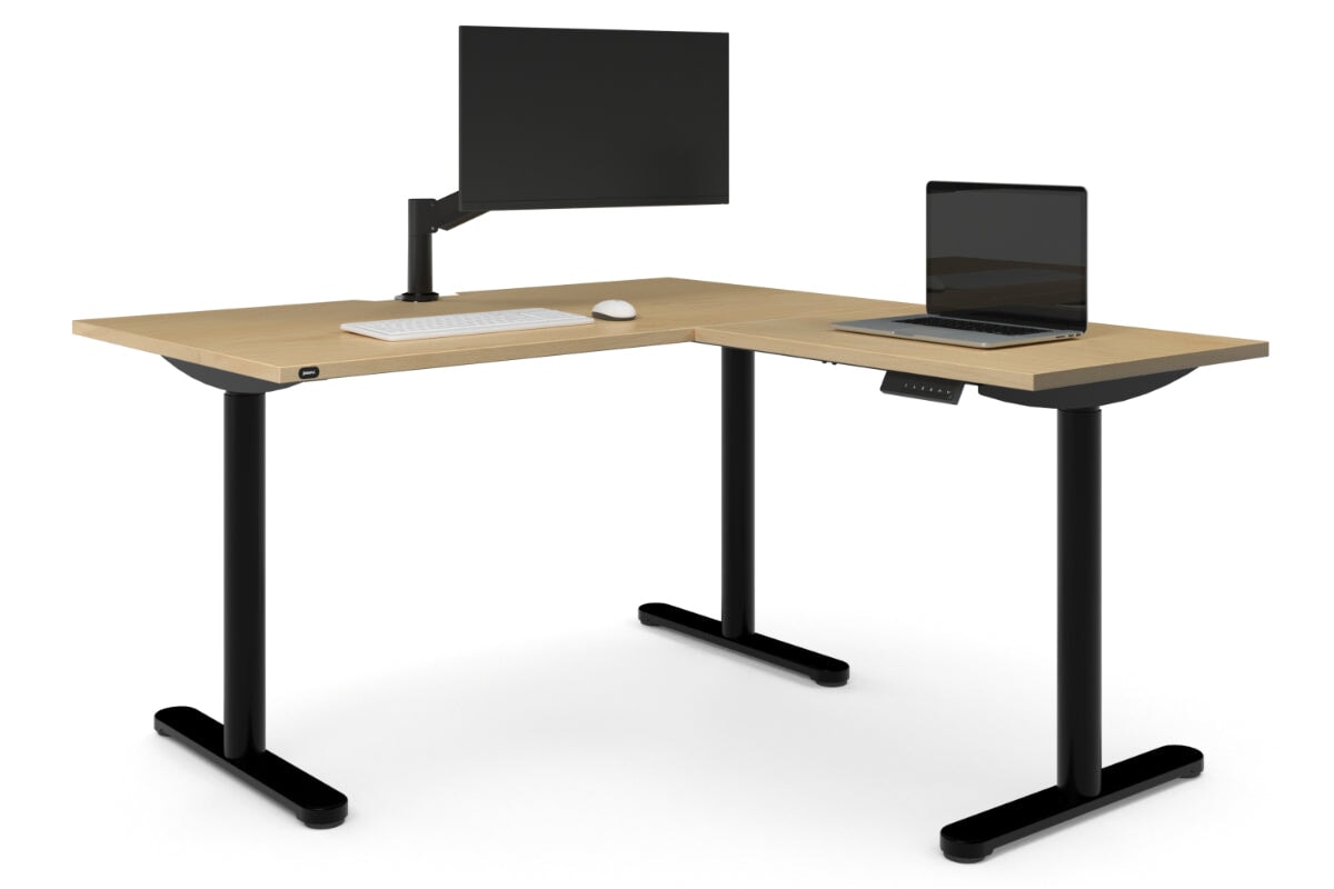 Flexi Height Adjustable Corner Workstation [1400L x 1550W with Cable Scallop]-black leg maple 