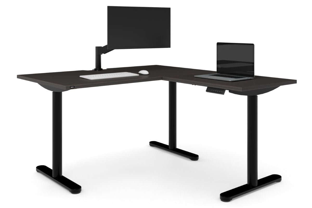 Flexi Height Adjustable Corner Workstation [1400L x 1550W with Cable Scallop]-black leg dark oak 