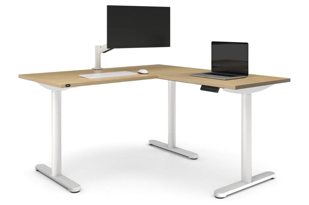 Flexi Height Adjustable Corner Workstation [1400L x 1700W]-white leg maple 