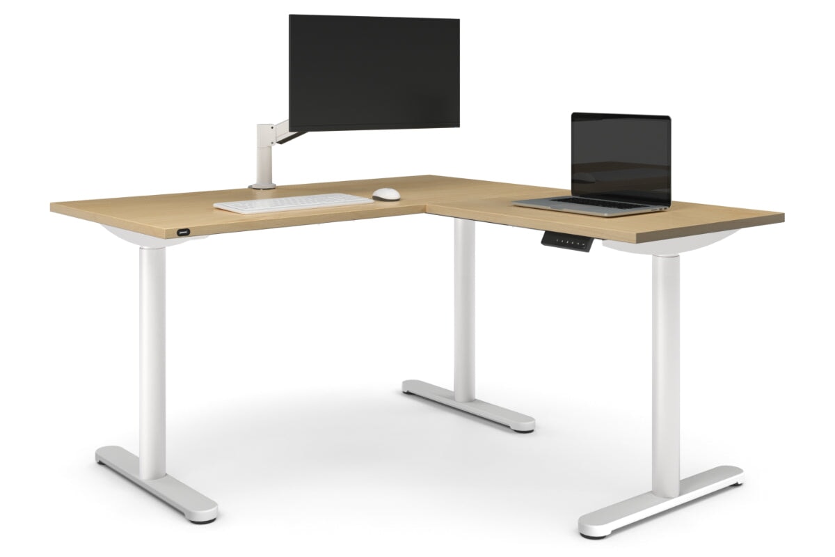 Flexi Height Adjustable Corner Workstation [1400L x 1700W]-white leg maple 