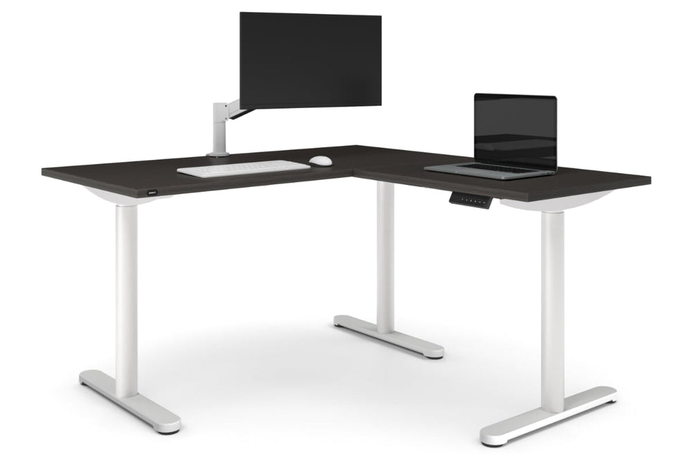 Flexi Height Adjustable Corner Workstation [1400L x 1700W]-white leg dark oak 