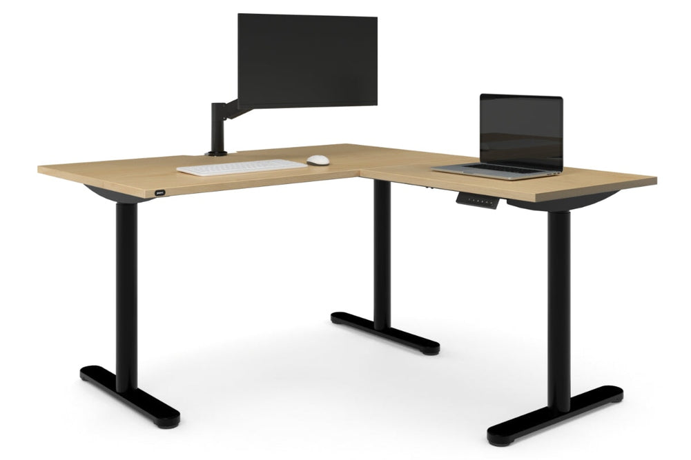 Flexi Height Adjustable Corner Workstation [1400L x 1800W with Cable Scallop]-black leg maple 