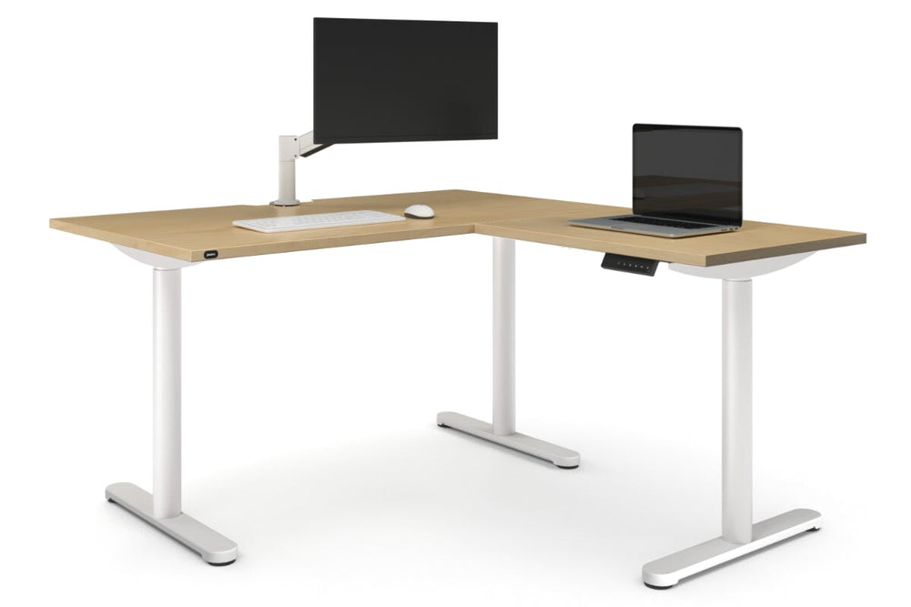 Flexi Height Adjustable Corner Workstation [1400L x 1800W with Cable Scallop]-white leg maple 