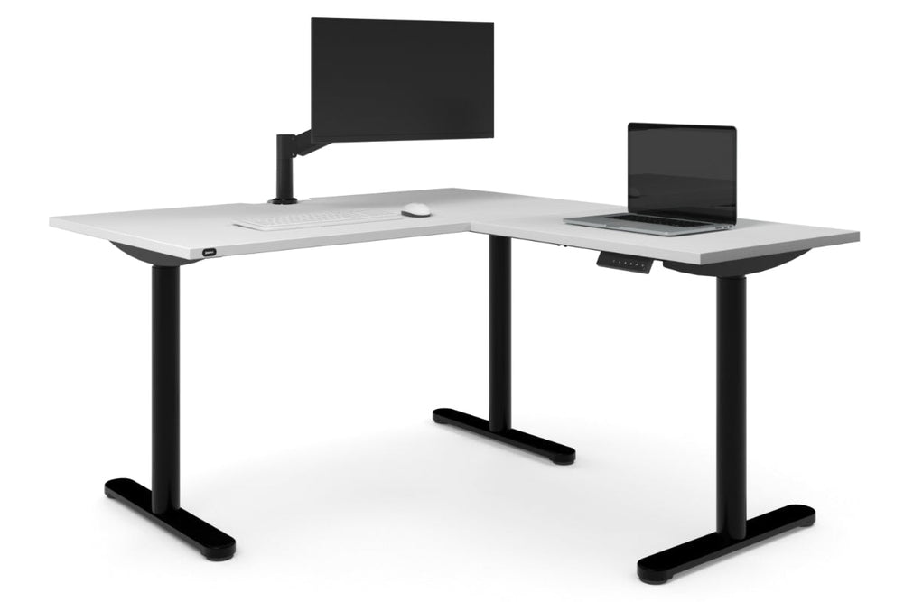 Flexi Height Adjustable Corner Workstation [1400L x 1800W with Cable Scallop]-black leg white 