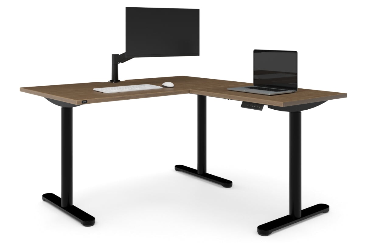 Flexi Height Adjustable Corner Workstation [1400L x 1800W with Cable Scallop]-black leg salvage oak 