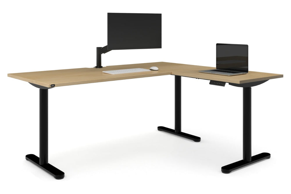 Flexi Height Adjustable Corner Workstation [1600L x 1450W]-black leg maple 