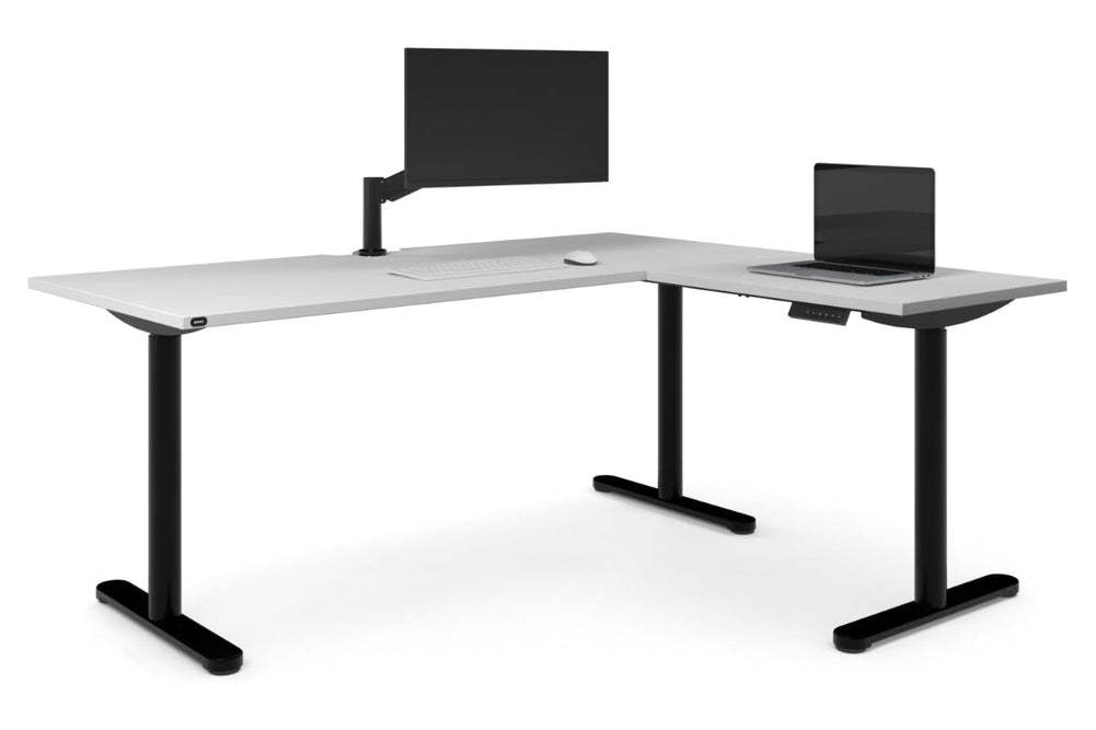 Flexi Height Adjustable Corner Workstation [1600L x 1550W with Cable Scallop]-black leg white 