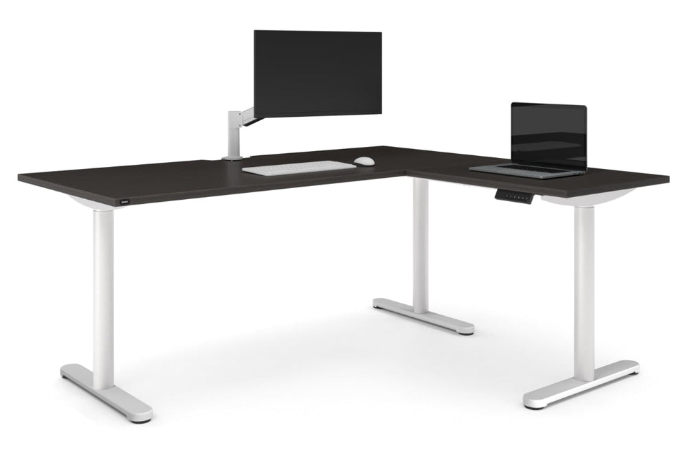 Flexi Height Adjustable Corner Workstation [1600L x 1550W with Cable Scallop]-white leg dark oak 